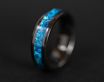 Handmade Meteorite Ring: Blue Opal Galaxy Ceramic Band