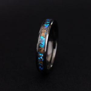 TRex and Meteorite Ring made with blue opals and real meteorite