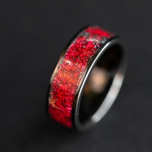 Meteorite Galaxy Ring with Star Dust, Meteorite Ring Mens Red, Mens Ceramic Wedding Band