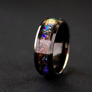 Colorful T-Rex Ring made with T-Rex fossil and Meteorite Men&#39;s Ceramic Ring
