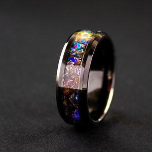 Colorful T-Rex Ring made with T-Rex fossil and Meteorite Men's Ceramic Ring