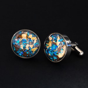 Meteorite and Dinosaur Bone Cufflinks, Titanium Cufflinks with Real Meteorite
