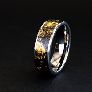 Tungsten Meteorite Ring with 24K Gold Real Meteorite Ring