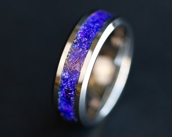 Tungsten Meteorite Ring: Handmade Blue Inlay Wedding Band