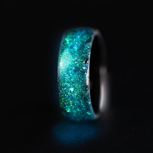 Megalodon Ring Meteorite Glow Ring with Teal Glow Ring Made with Real Megalodon Fossil