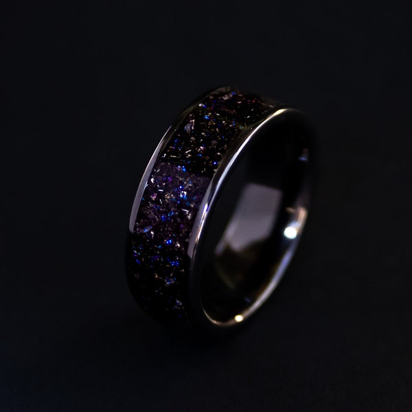 Gibeon Meteorite Galaxy Ring with Star Dust