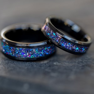 Couples Meteorite Wedding Rings, Couples Meteorite Ring Set made with real meteorite Galaxy Rings