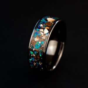Real Meteorite and Dinosaur Bone Ring made with Gibeon Meteorite and Dinosaur Fossil