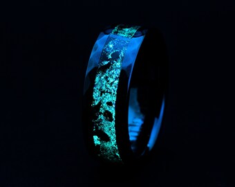 Megalodon Ring Meteorite Ring with Teal Glow Ring Made with Megalodon Fossil