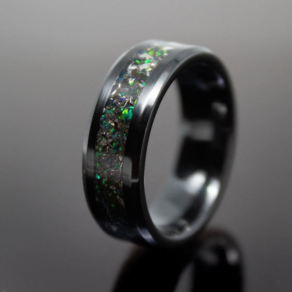 Meteorite Dinosaur Bone Ring: Galaxy Opal Ceramic Band