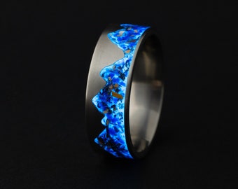 Titanium Meteorite Glow Ring with Velociraptor Bone Opal Mountain Inlay