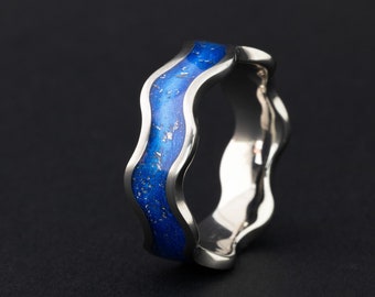 Titanium Meteorite Ring Blue ZigZag Ring