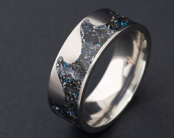 Titanium Meteorite Ring Blue Opal Wave Ring