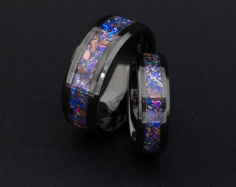 Meteorite and T-Rex Bone Ring Set: Ceramic Rings with Purple Opal