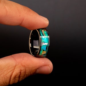 Megalodon Tooth & Meteorite Ring: Opal Glow Ceramic Band image 7