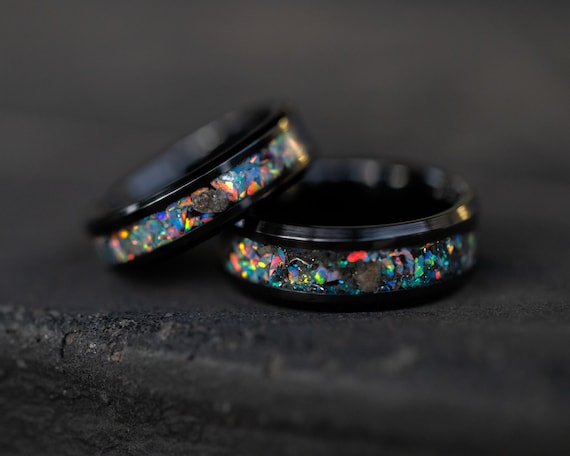 Couples Lunar Meteorite Wedding Rings Couples Lunar Meteorite Wedding Bands Opal Ring Set Etsy Canada