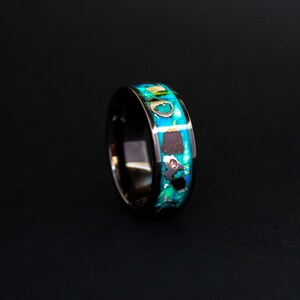 Megalodon Tooth & Meteorite Ring: Opal Glow Ceramic Band image 6