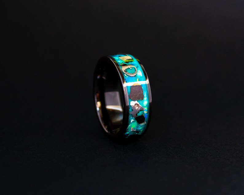 Megalodon Tooth & Meteorite Ring: Opal Glow Ceramic Band image 6