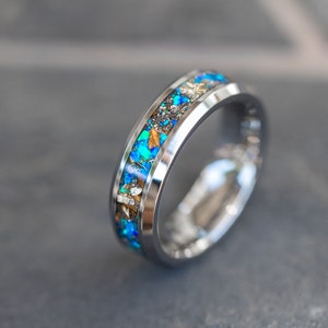 Meteorite Ring and Velociraptor Ring With Blue Opal Men's - Etsy