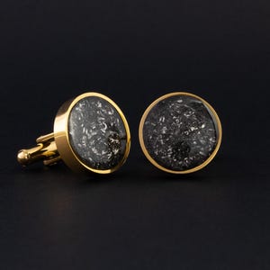 Gold Titanium Cufflinks with Genuine Meteorite Inlay – Luxury Space-Inspired Cufflinks for Men, Unique Gift for Him