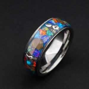 TRex Meteorite Ring made with Tungsten Band