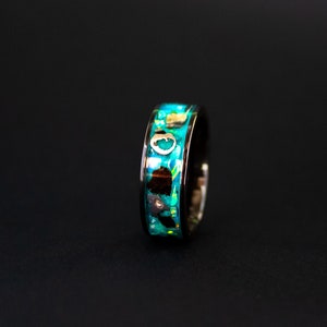 Megalodon Tooth & Meteorite Ring: Opal Glow Ceramic Band image 5