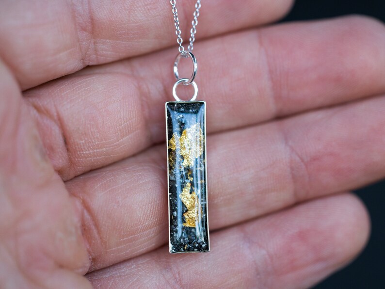 24K Gold Meteorite Necklace, Sterling Silver Necklace with real pieces of meteorite and 24K Gold Necklace image 5