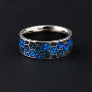 Blue Titanium Meteorite Ring, Mens Meteorite Ring With Blue Glow in the ...
