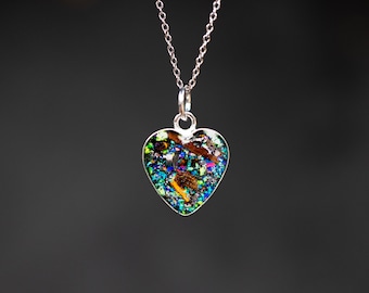 Meteorite and T-Rex Necklace, Heart Shaped Sterling Silver Necklace with Real Meteorite and Dinosaur Fossil