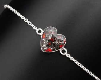 Meteorite Bracelet Red Opal Bracelet Heart Shaped Sterling Silver