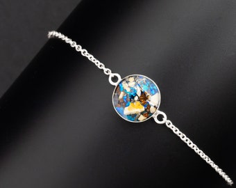 Meteorite Bracelet with Dinosaur Bone Blue Opal Bracelet Round Silver