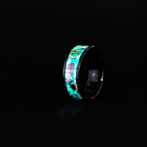 Megalodon Tooth & Meteorite Ring: Opal Glow Ceramic Band image 4