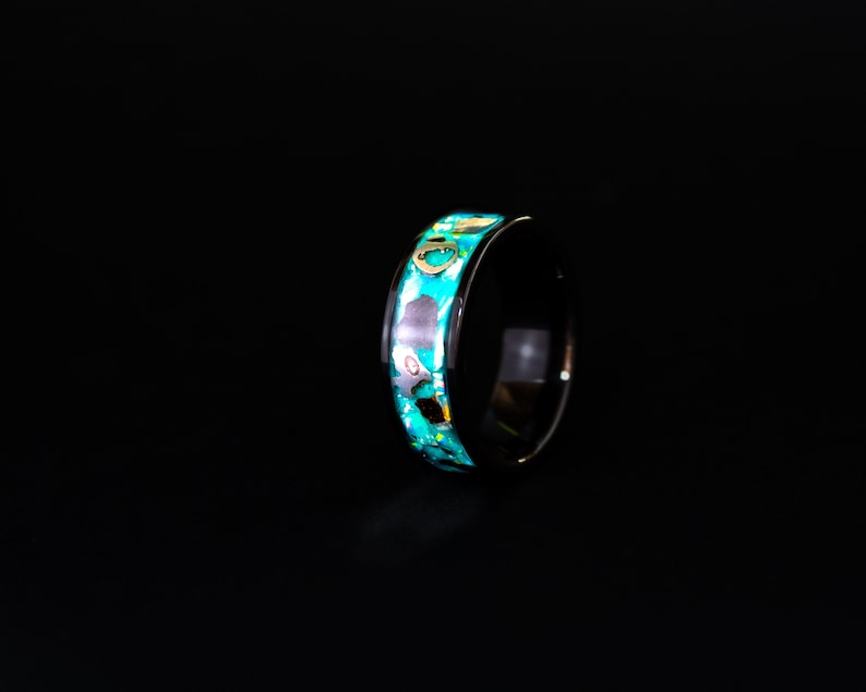 Megalodon Tooth & Meteorite Ring: Opal Glow Ceramic Band image 4