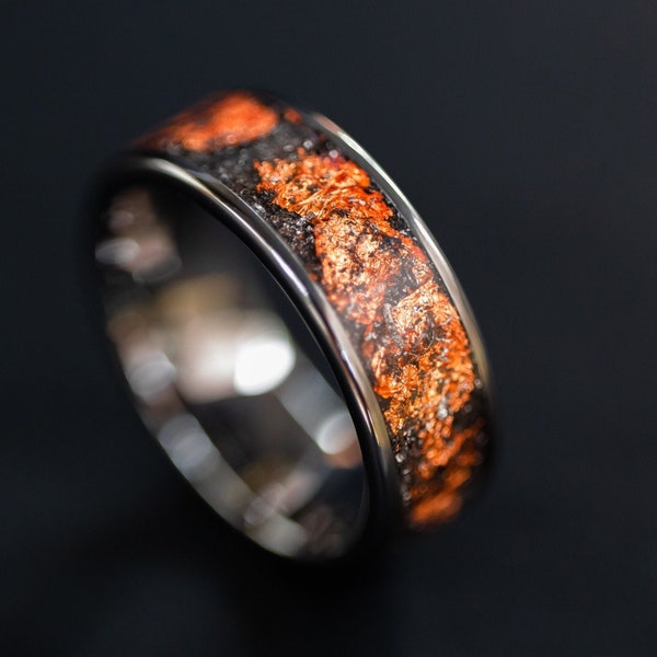 Copper Meteorite Tungsten Ring: Handmade Men's Wedding Band