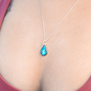 Blue Meteorite Necklace, Real Sterling Silver Necklace with Real Meteorite Pieces