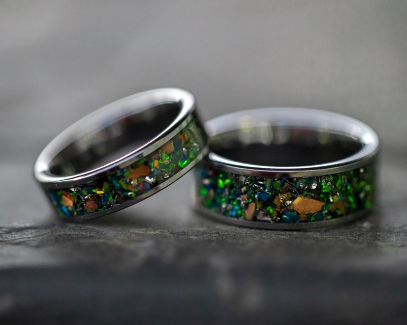 Couples Meteorite and Trex Bone Wedding Rings Couples Etsy