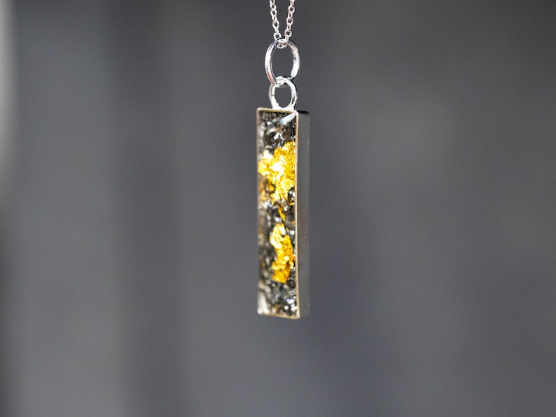 24K Gold Meteorite Necklace, Sterling Silver Necklace with real pieces of meteorite and 24K Gold Necklace image 4