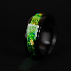 Velociraptor Ring, Meteorite Ring made with Meteorite and Dinosaur Bone Green Glow Ring