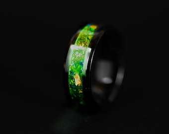 Velociraptor Ring, Meteorite Ring made with Meteorite and Dinosaur Bone Green Glow Ring