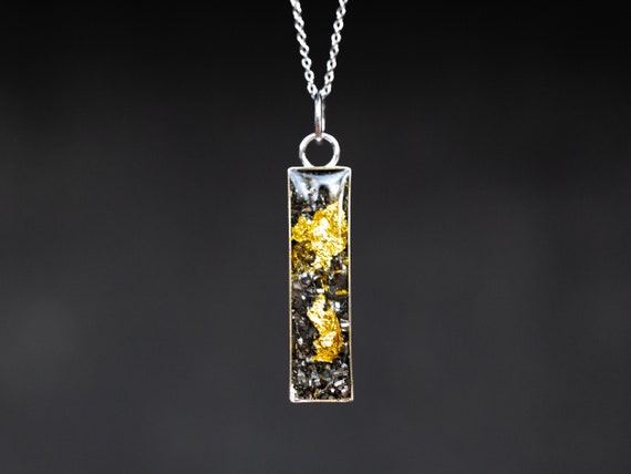 24K Gold Meteorite Necklace, Sterling Silver Necklace with real pieces of meteorite and 24K Gold Necklace