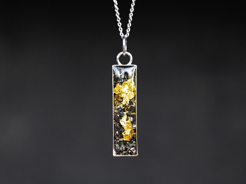24K Gold Meteorite Necklace, Sterling Silver Necklace with real pieces of meteorite and 24K Gold Necklace image 1