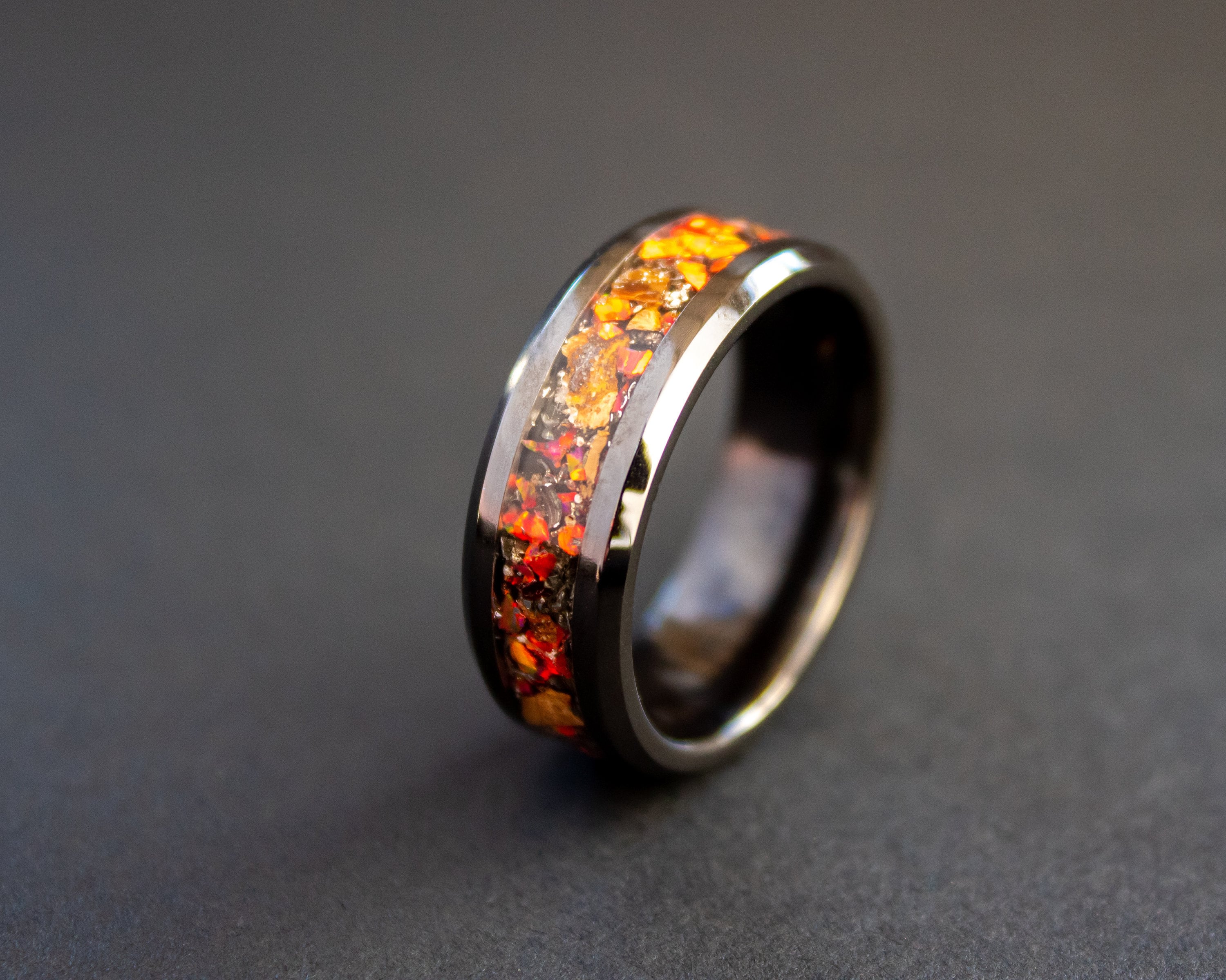 Velociraptor Dinosaur Bone Ring and Gibeon Meteorite Ring made with Meteorite and Dinosaur Bone