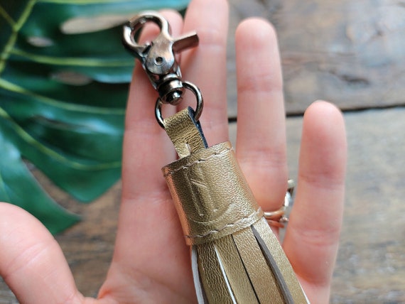 Gold Leather Key Chain Tassel, Purse Tassel Charm, Bag Detachable