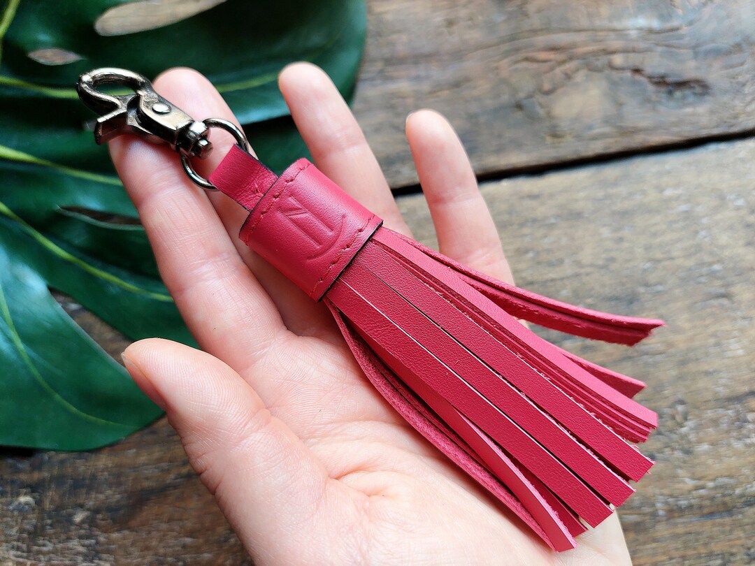 Red Leather Key Chain Tassel, Purse Tassel Charm, Bag Detachable Tassel