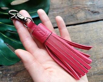 Nappa portachiavi in pelle rossa, fascino nappa borsa, clip nappa staccabile borsa, portachiavi in pelle lunga, frangia in pelle, decorazione borsa