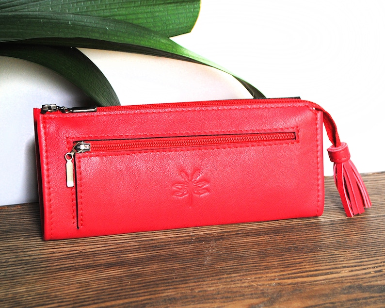 Red leather women's wallet Slim wallet for women Slim Etsy