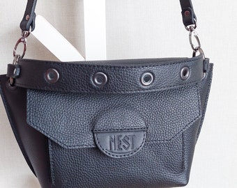 Black leather handbag for women, Small women's shoulder bag, Crossbody bag, Cute leather bag for women, Women's leather purse