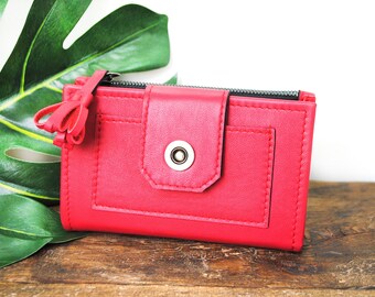 Red small women's wallet, Leather wallet for women, Red leather wallet with zipper, Small zip purse, Coin pocket, Gift for her