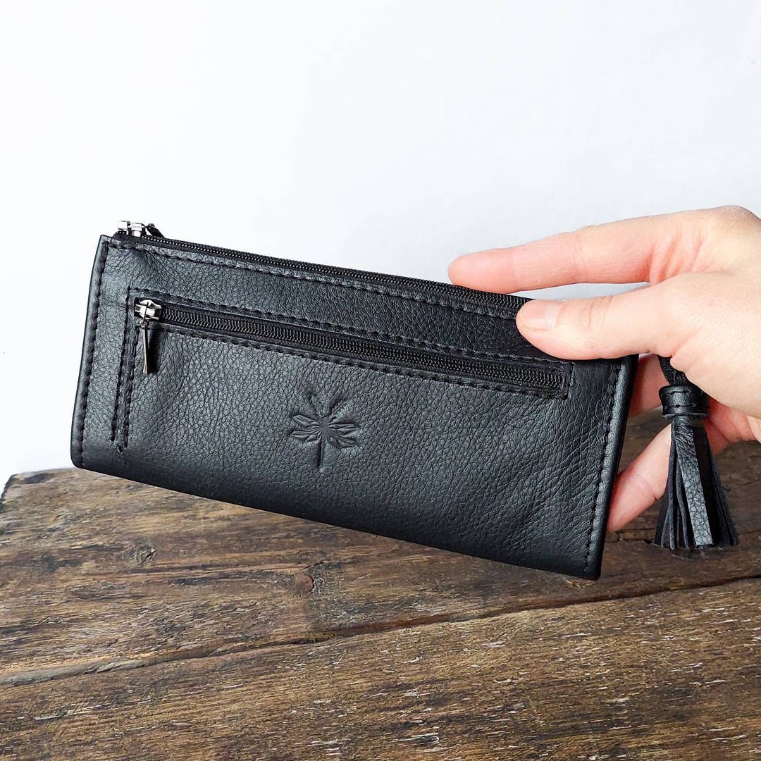 Black Slim Wallet for Women Slim Wallet With Zipper Wallet Etsy