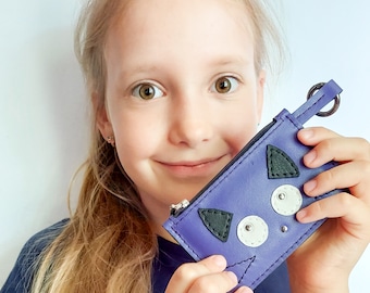 Pequeño monedero con cremallera, lindo monedero de gato, cartera llavero para niños, monedero infantil, monedero con cremallera de gato, regalos para niñas, mini monedero de cuero